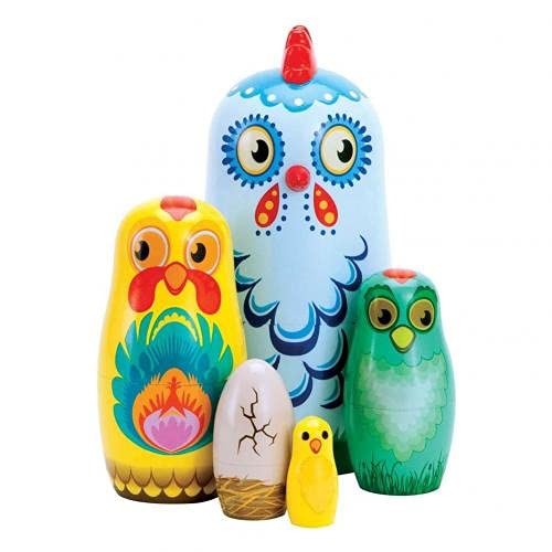 Russian Nesting Dolls 5Pcs Set - Wooden Matryoshka Chicken Toys for Kids, Home Decor & Gifts