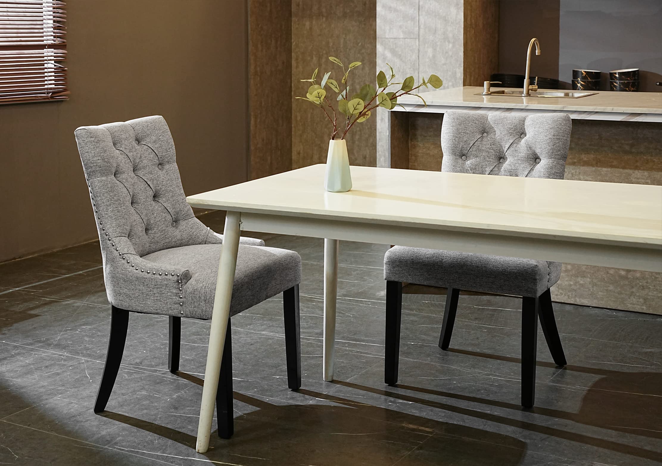 Modern Grey Flesser Fabric Upholstered Dining Chair Set of 2 - Tufted Accent Kitchen Chairs for Dining Room, Parsons Table - Perfect for Home, Restaurant & Office Use