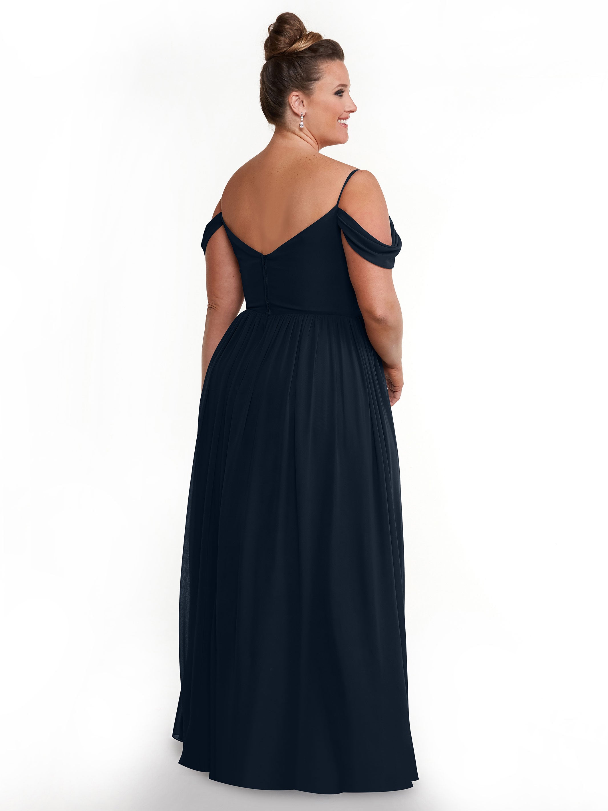 Elegant 80142 Off-The-Shoulder Chiffon Bridesmaid Dress with Spaghetti Straps - Perfect for Weddings, Formal Events & Evening Parties