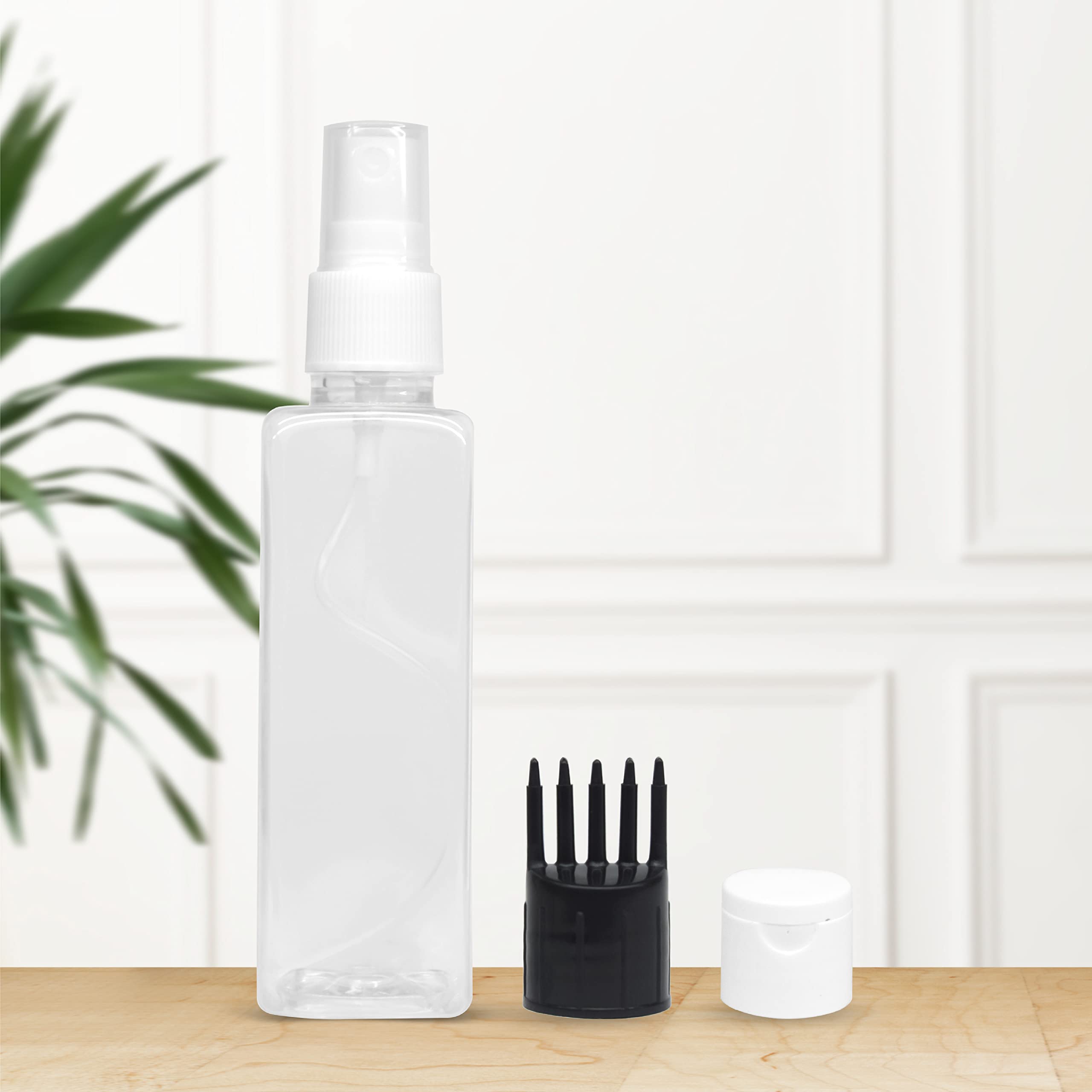 MeeTo 1 Pack Refillable Rectangular Perfume Bottle Set - Includes 1 Spray Atomizer, 1 Root Comb Applicator & Flip Top Cap - Travel-Friendly for Liquids, Shampoo, Body Wash, Lotion & Cream - Perfect for Home, Gym & Travel Essentials
