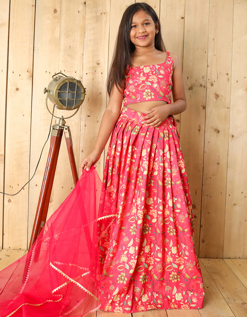 Pink Silk Designer Lehenga Choli for Kids with Heavy Sequins & Digital Print - All Season Wear for Festivals, Weddings & Special Occasions