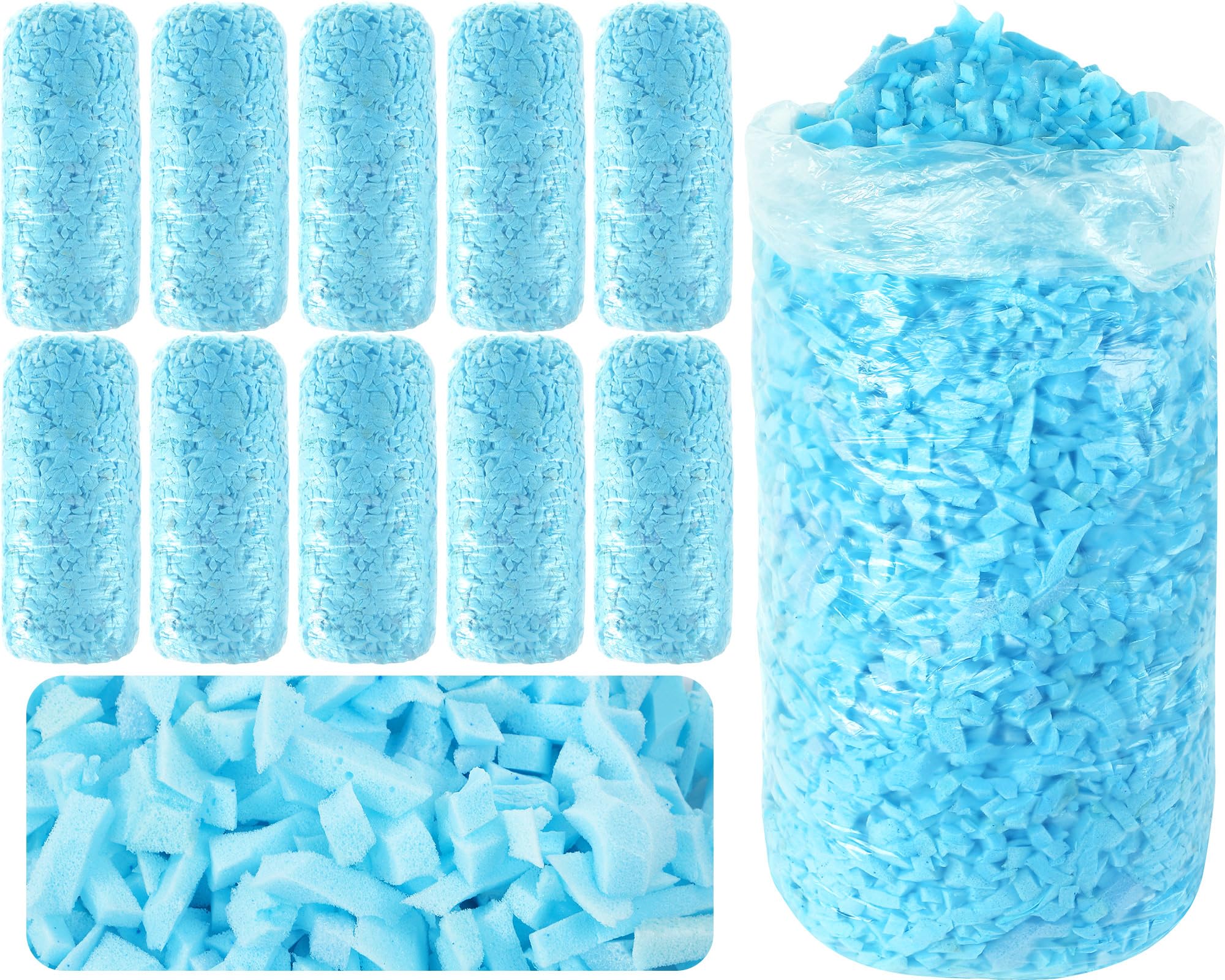 60lbs Memory Foam Bean Bag Filler - Soft Shredded Foam for Pillows, Dog Beds & Crafts (Blue) - Home & DIY Use