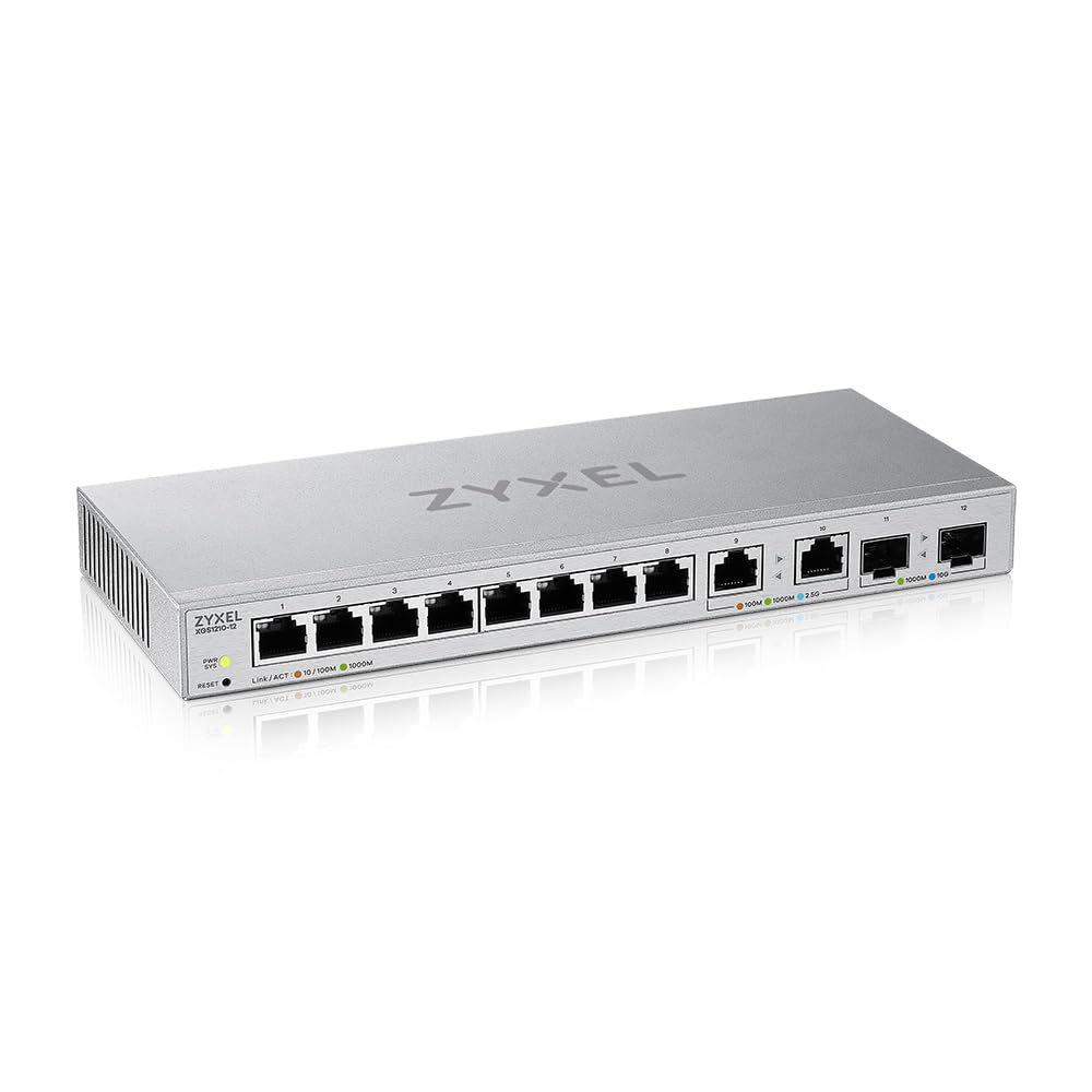 Zyxel XGS1210-12 12-Port Multi-Gigabit Web Managed Switch with 2x2.5G & 2x10G SFP+ Ports - Desktop/Wall Mount Network Switch for Home Office & Small Business Networking