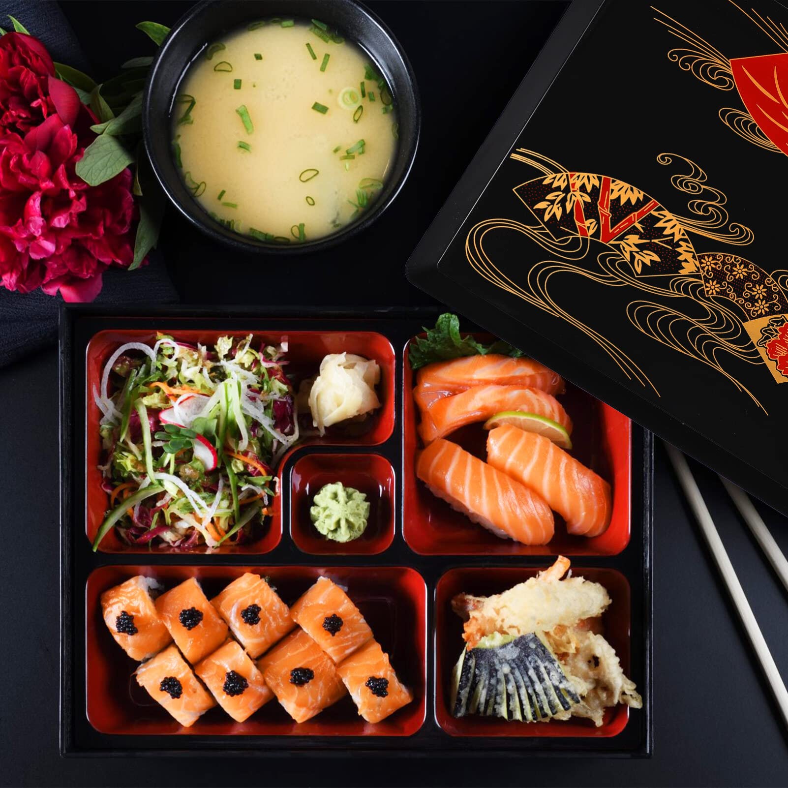 Cabilock Japanese Sushi Bento Box - Plastic Food Storage Container with Lid for Sushi, Candy, Snacks - Perfect for Restaurants, Home, Office & Picnics
