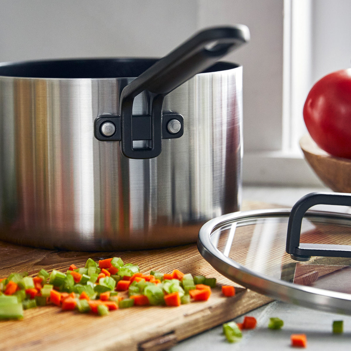Stanley Tucci™ Stainless Steel Ceramic Nonstick 4 Quart Saucepan with Lid - Durable Cookware for Boiling, Simmering & Cooking Soups, Pasta & Sauces | Perfect for Home Kitchen & Professional Chefs