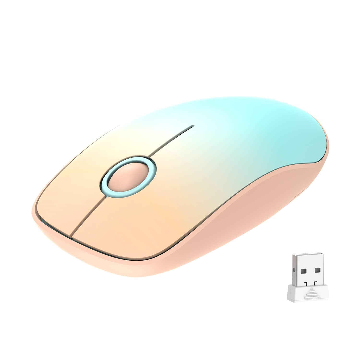 FD Wireless Mouse V8 - 2.4G Ultra-Thin Silent Mouse with Nano Receiver, 1500 DPI Precision for Laptop, PC, MacBook (Gradient Orange to Mint Green) | Perfect for Office, Home & Travel Use