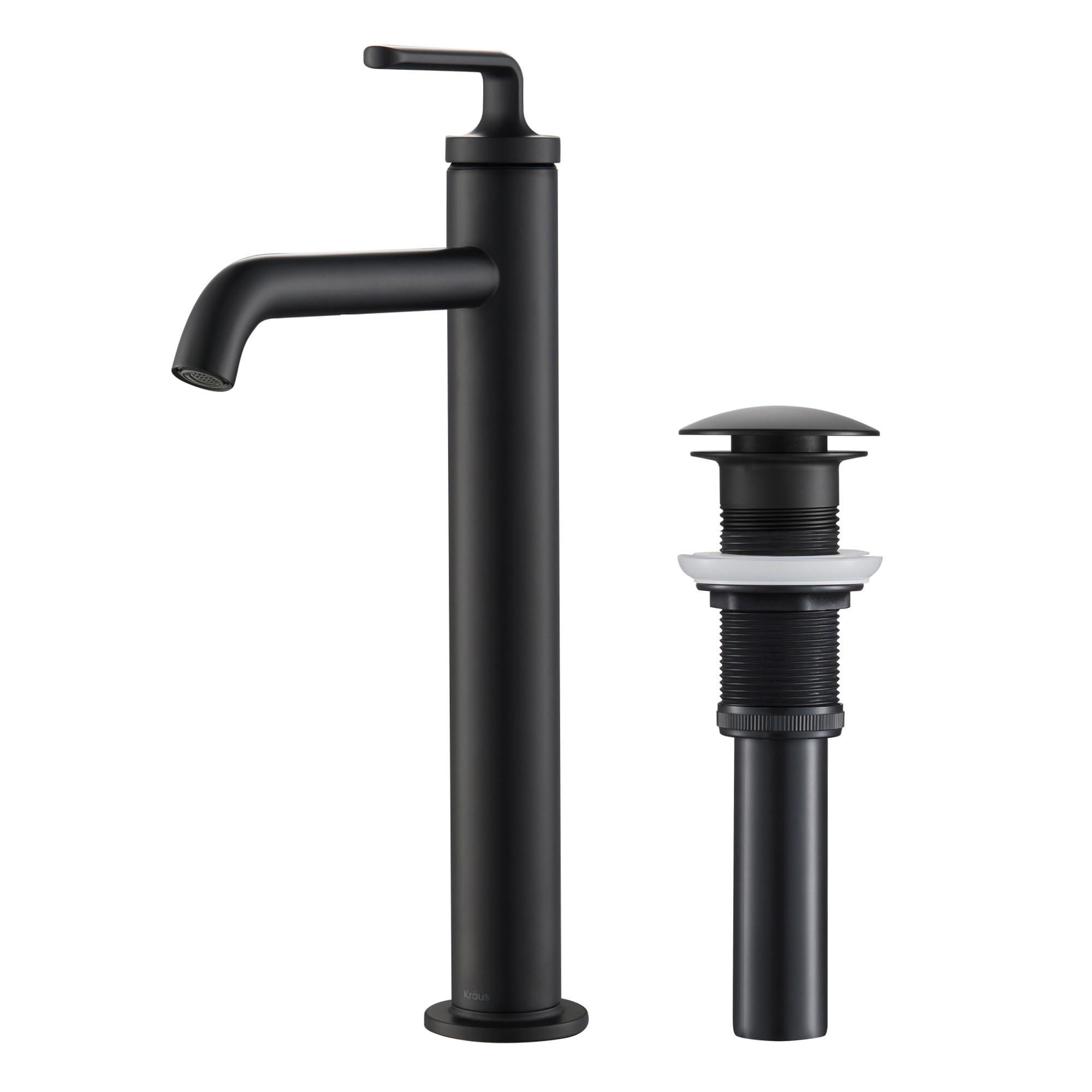KRAUS Ramus Matte Black Single Handle Vessel Sink Bathroom Faucet with Pop-Up Drain - KVF-1220MB | Modern Bathroom Upgrade for Vanities & Powder Rooms