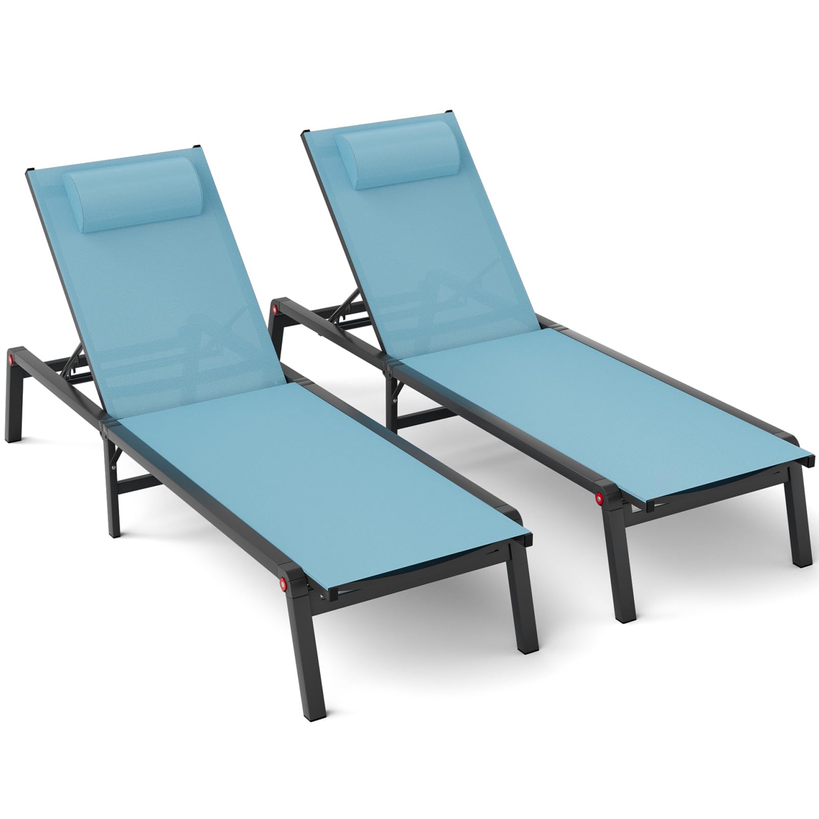 WOAJN 2-Pack Aluminum Patio Chaise Lounge Chairs - 5-Position Adjustable Backrest, Foldable Outdoor Poolside Chairs for Deck, Beach, Lawn & Backyard - Lightweight & Durable (Blue) | Perfect for Sunbathing, Relaxing by the Pool or Beach Vacation
