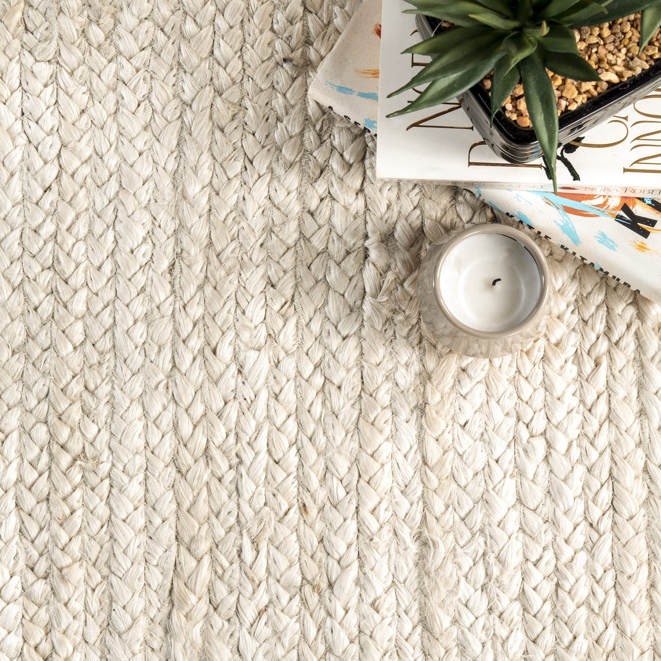nuLOOM 5x8 Rigo Jute Hand Woven Natural Fiber Area Rug - Off White Solid Farmhouse Design for Bedroom, Living Room, Dining Room, Hallway, Office, Kitchen & Entryway | Eco-Friendly Home Decor & Cozy Floor Covering