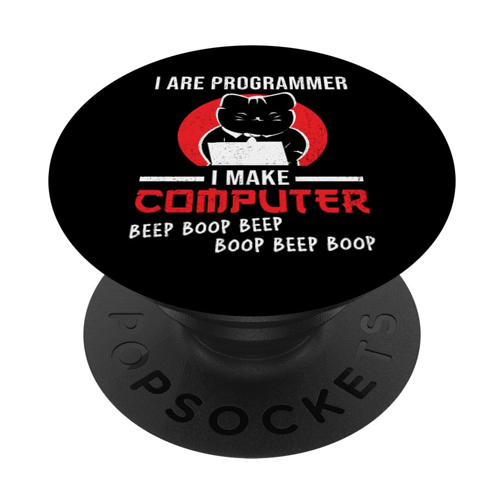 Programmer Cat PopSockets - Standard PopGrip with Maneki Neko Design | Perfect for Laptops, Phones & Tech Accessories | Cute Gift for Coders & Cat Lovers