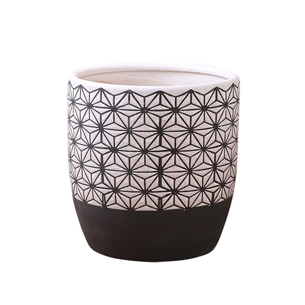 6.69 Inch Ceramic Flower Pots - Black and White Chinese Style Planters for Home, Office, Coffee Table & Outdoor Decor | Perfect for Succulents, Herbs & Small Plants