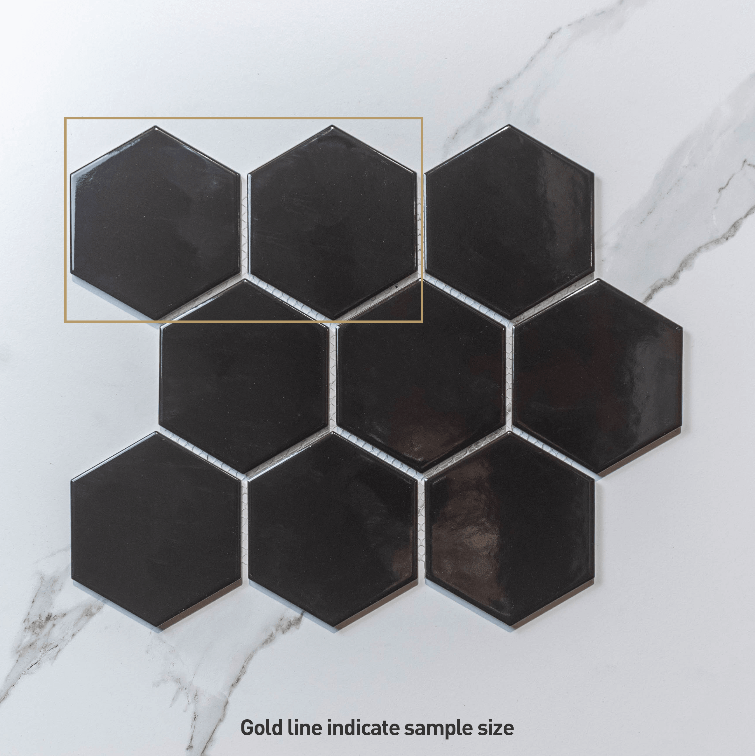 Premium Black Glossy Hexagon Mosaic Tile - 95x110mm (3.74x4.33in) Hive L Pattern - Peel & Stick Backsplash for Kitchen, Bathroom, and Home Decor