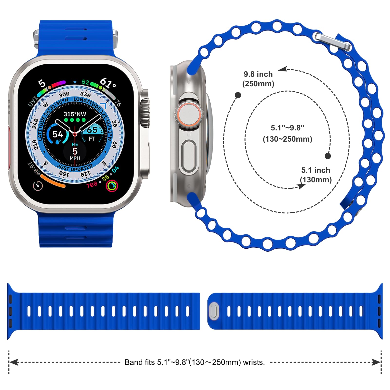 Premium Soft Silicone Sport Band Compatible with Apple Watch Ultra 2/Ultra/SE/Series 9/8/7/6/5/4/3/2/1 (38mm 40mm 41mm 42mm 44mm 45mm 49mm) - Durable Replacement Strap for Women & Men - Perfect for Swimming, Running & Outdoor Activities