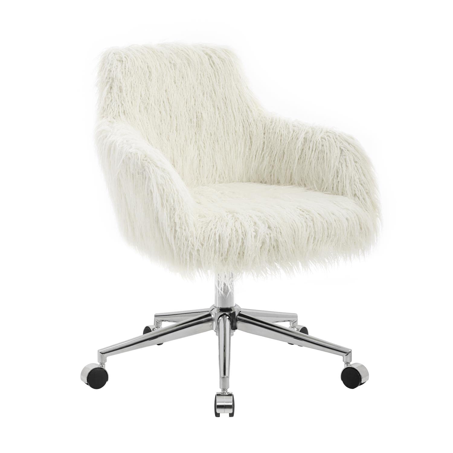 Linon Fiona Office Chair - Ergonomic Faux Fur Desk Chair with Adjustable Height, Lumbar Support - Perfect for Home Office, Gaming & Workspace Comfort