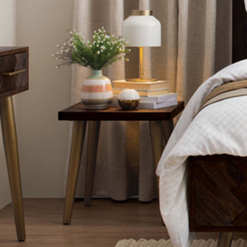 SIVAN 50x50cm Acacia Solid Wood Side Table - Brown | Modern End Table for Living Room, Bedroom & Office