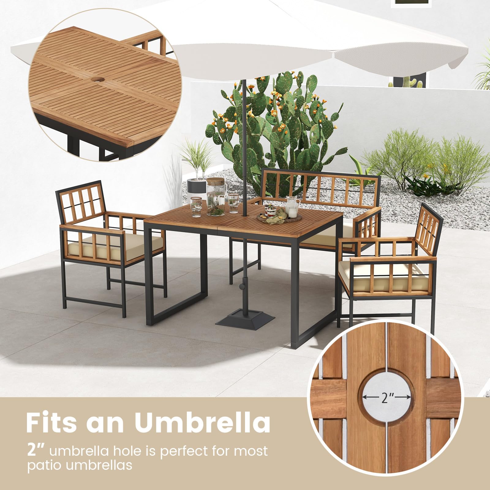 Tangkula 4-Piece Acacia Wood Patio Dining Set with 2 Chairs & 1 Loveseat - 47