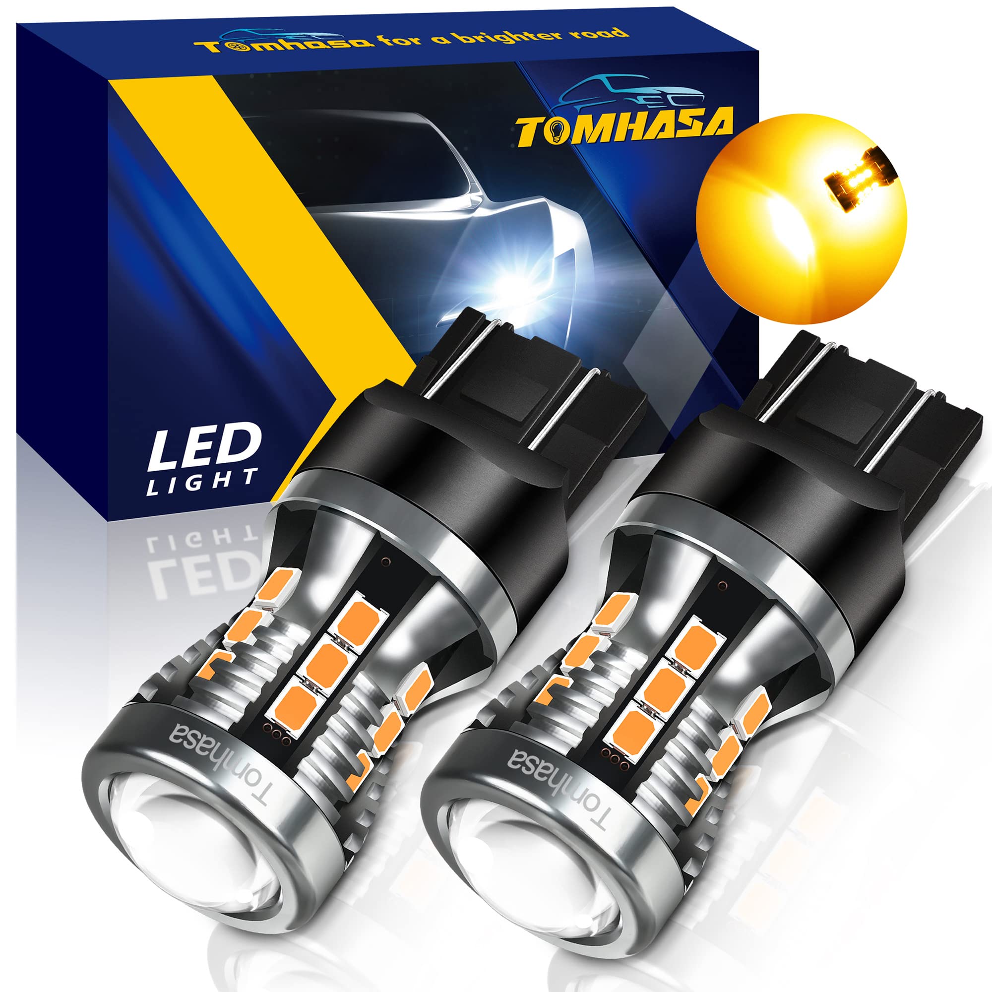 Amber Yellow 7440 7443 LED Bulbs for Turn Signal Lights - 7441 7444 T20 W21W LED Replacement Bulbs for Side Marker & Brake Blinker Lights (Pack of 2) - Perfect for Car, Truck, Motorcycle & RV Lighting Upgrades
