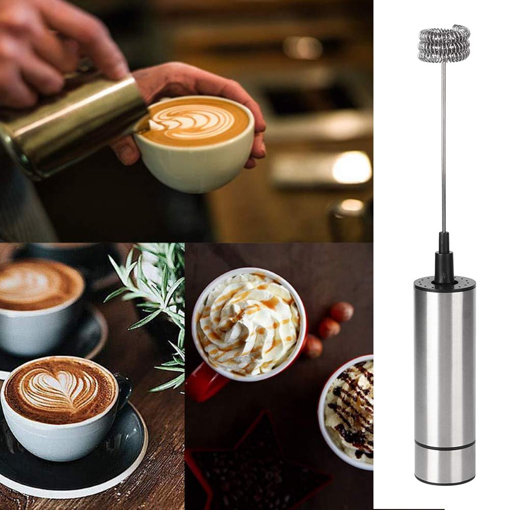 Electric Milk Frother & Stirrer - Stainless Steel Handheld Mixer for Coffee, Chocolate, Eggs - Perfect for Lattes, Hot Cocoa, Baking & Kitchen Use