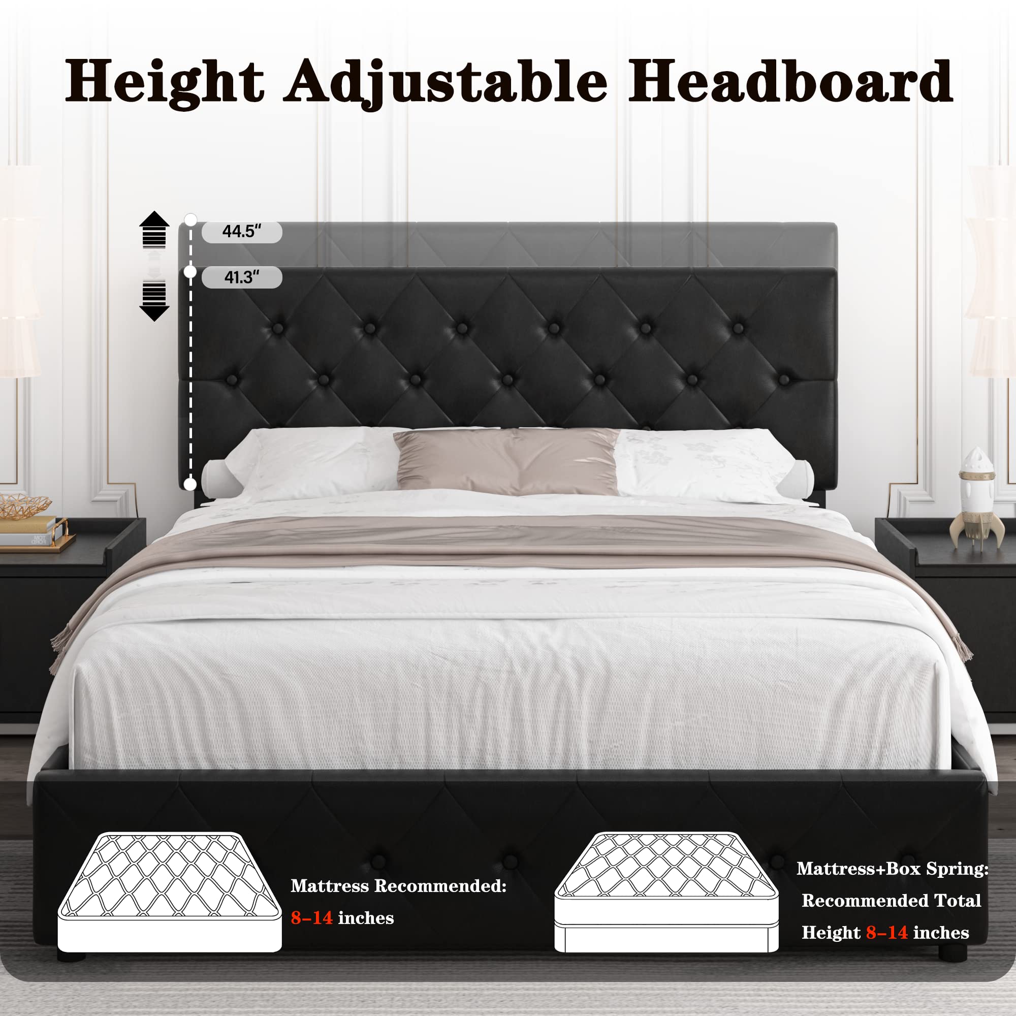 Queen Size Bed Frame with Underbed Storage Drawers - Space Saving Platform Bed for Small Rooms, Dorm, Apartment | Easy Assembly & Sturdy Metal Frame