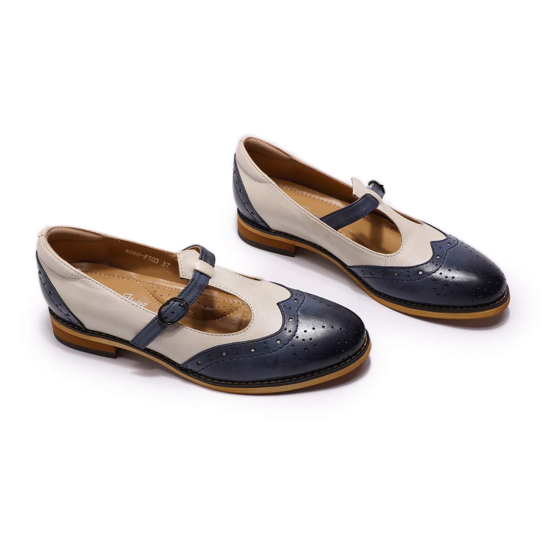 Women's Leather Wingtip Oxford Mary Jane Loafers - Casual T-Strap Flat Shoes for Ladies | Comfortable & Stylish for Work, Office & Everyday Wear