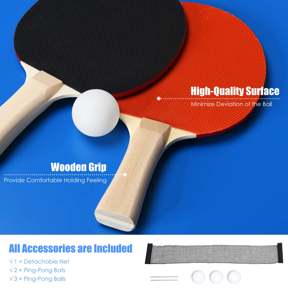Goplus Foldable Ping Pong Table - 100% Preassembled Indoor/Outdoor Table Tennis Set with Net, 2 Paddles & Balls | Portable for Backyard, Garage, Office & Game Room Fun