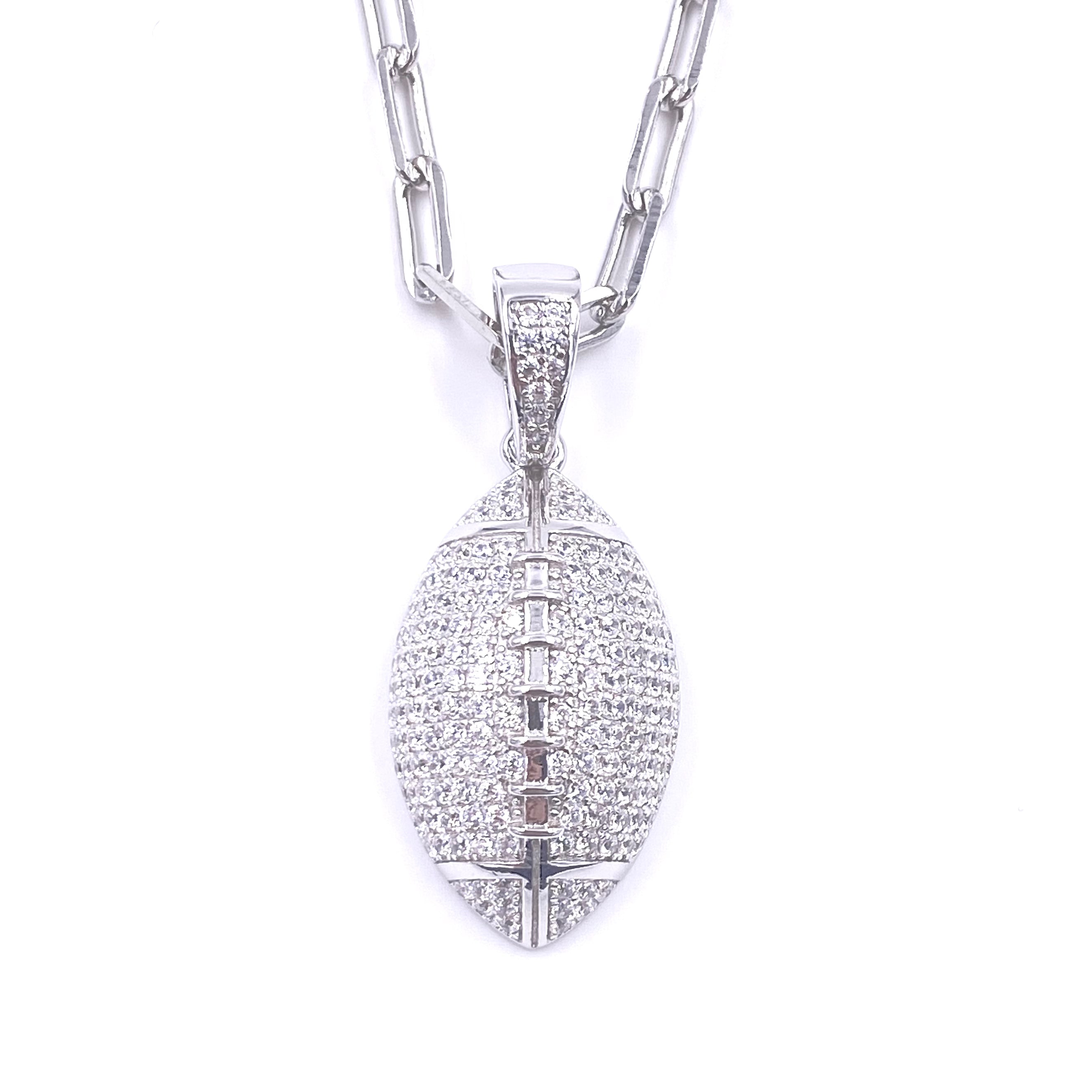 Ashley Gold Stainless Steel CZ Floating Football Charm Necklace for Women - Elegant Sports Jewelry Gift for Football Fans, Game Day Accessories, Homecoming, Valentine's Day