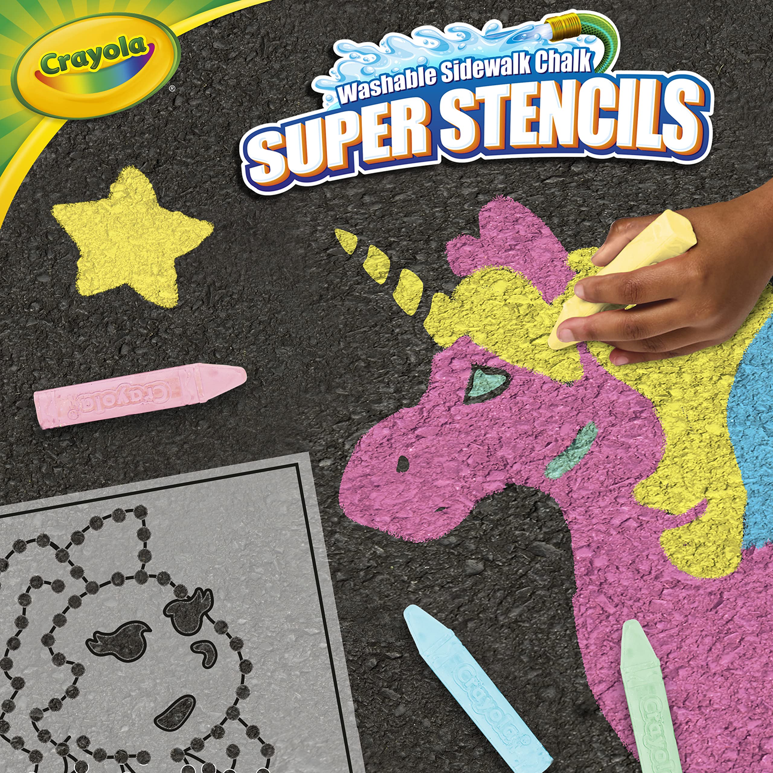 Crayola Super Stencils Magical Creatures Set (3ct) - Large Washable Sidewalk Chalk for Kids Ages 4+ | Outdoor Play, Birthday Gifts, Summer Activities, Creative Drawing Fun