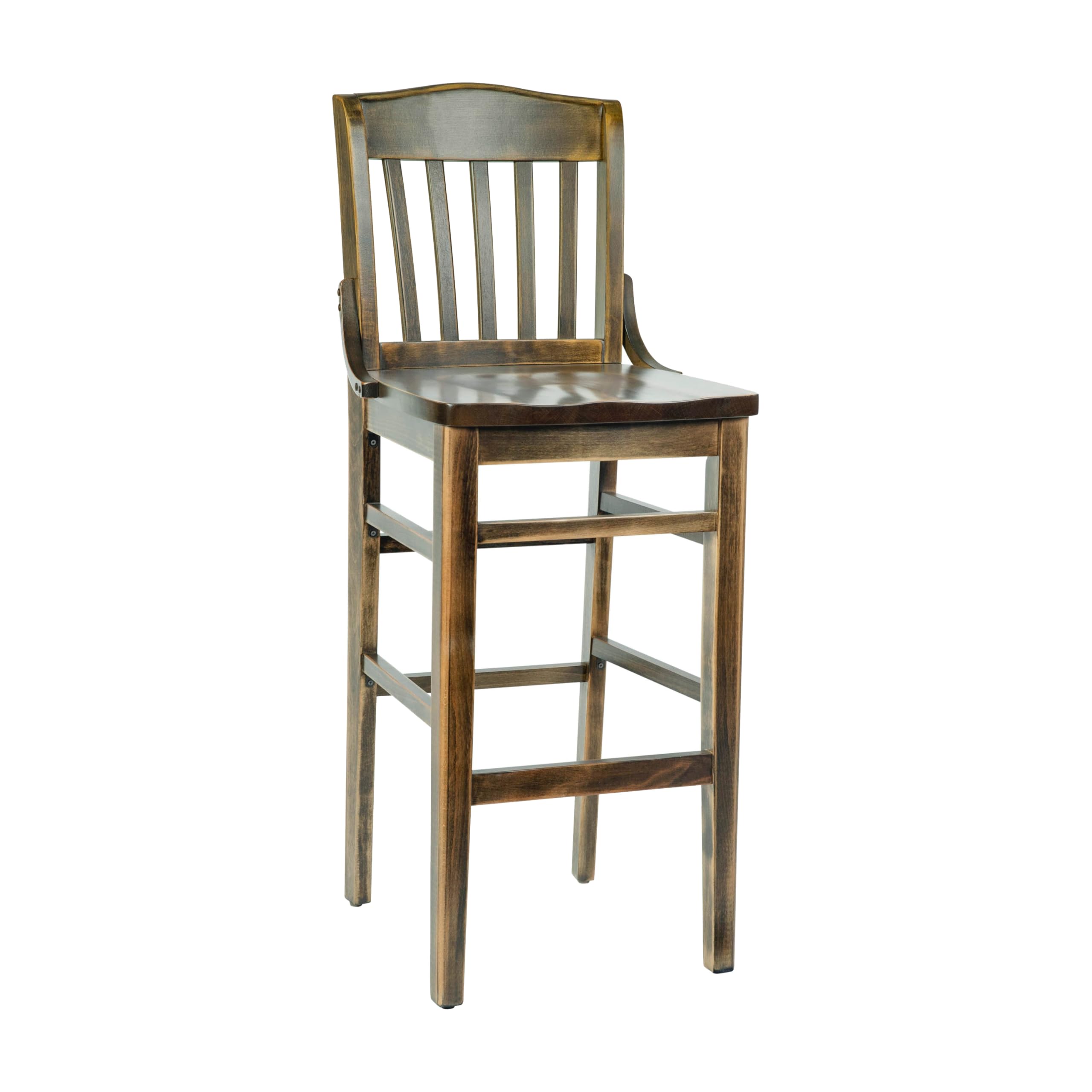 Flash Furniture Hercules School House Back Metal Restaurant Barstool - Antique Copper Wood Seat - Black Frame - Durable Bar Stool for Kitchen, Cafe, Pub & Home Decor