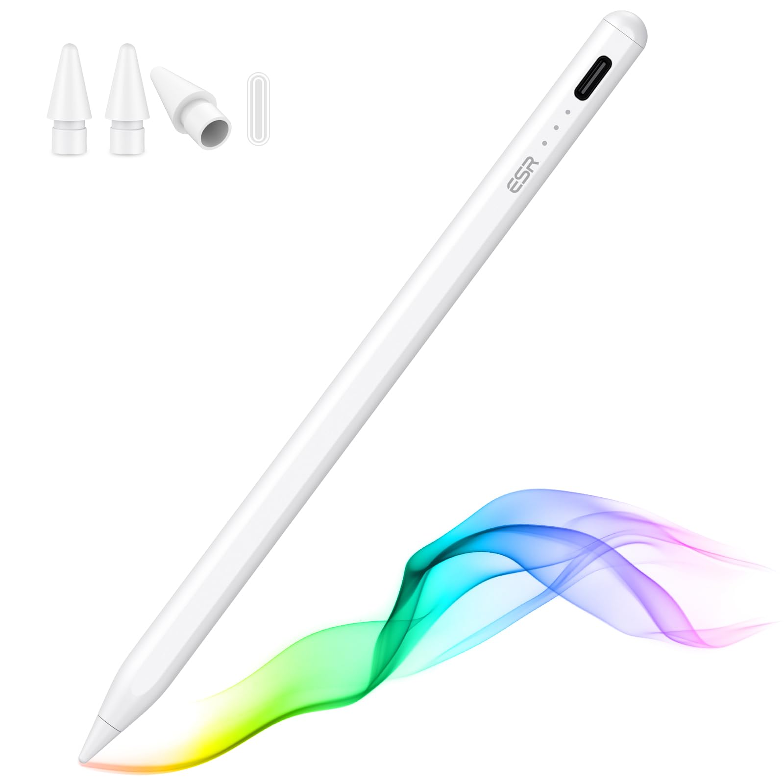 ESR Stylus Pen for iPad Pro 12.9/11, Air 5/4, Mini 6 & iPad 10/9/8 - Tilt Sensitive Digital Pencil with Palm Rejection & Magnetic Attachment (White) | Perfect for Drawing, Note-Taking & Professional Design Work