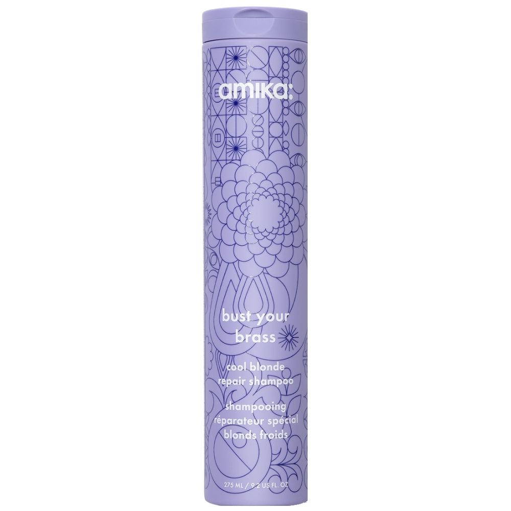 Amika Bust Your Brass Shampoo - Purple Toning Shampoo for Blonde & Gray Hair - Neutralizes Brassiness & Yellow Tones - For Salon-Quality Color Care at Home