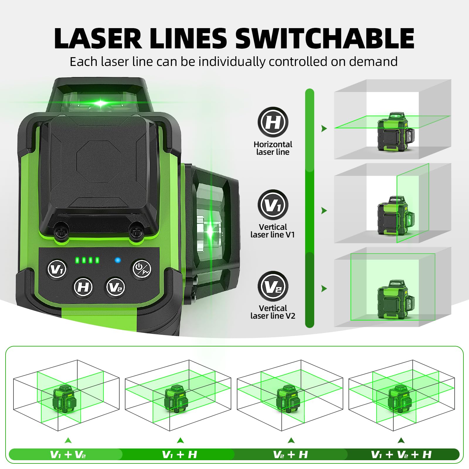Huepar 360° Self-Leveling Laser Level with Rechargeable Battery & 50