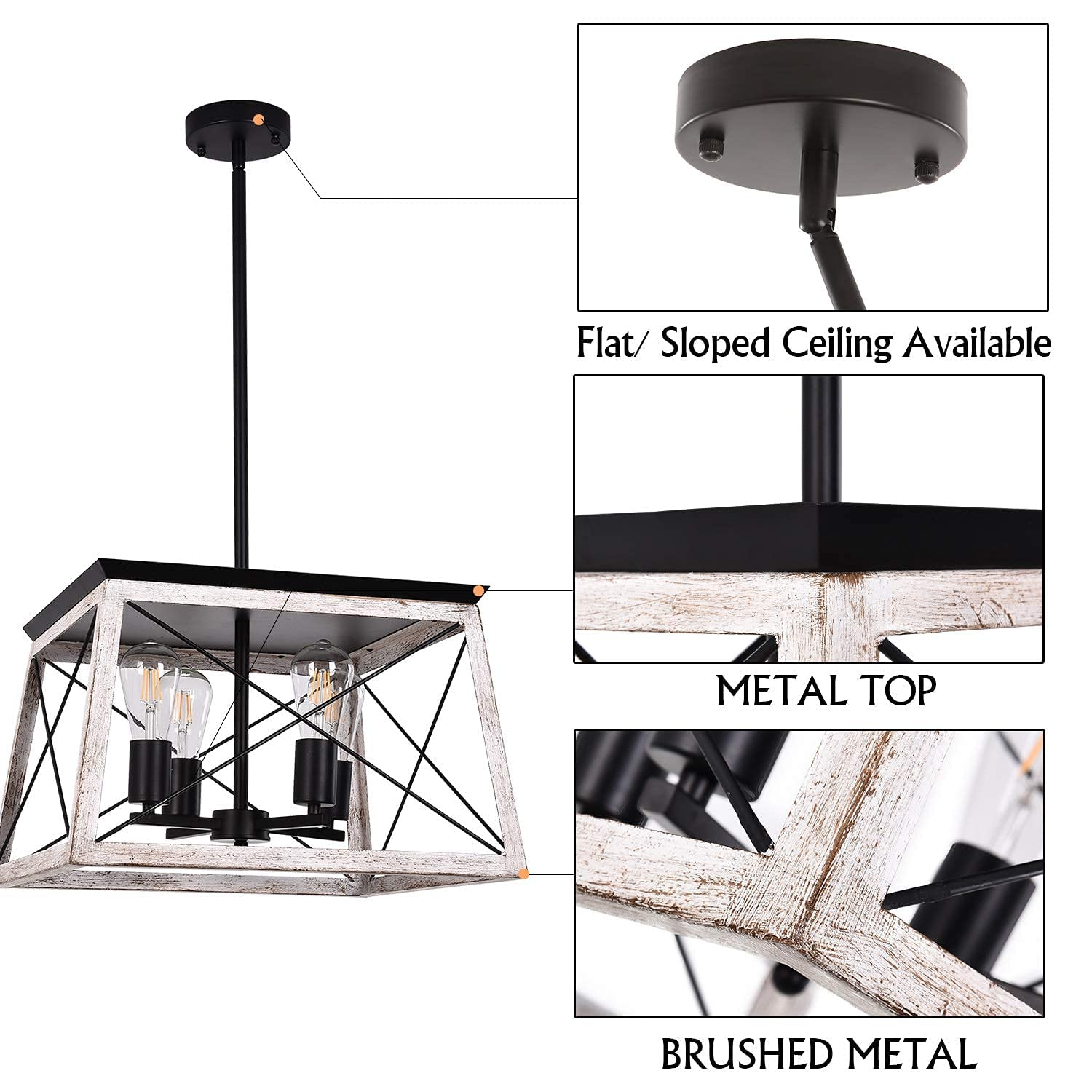 Luupyia 5-Lights Modern Linear Kitchen Island Lighting & 4-Lights Rustic Farmhouse Pendant Light Fixture Set - Perfect for Dining Room, Kitchen Island, Bar Counter and Breakfast Nook Lighting