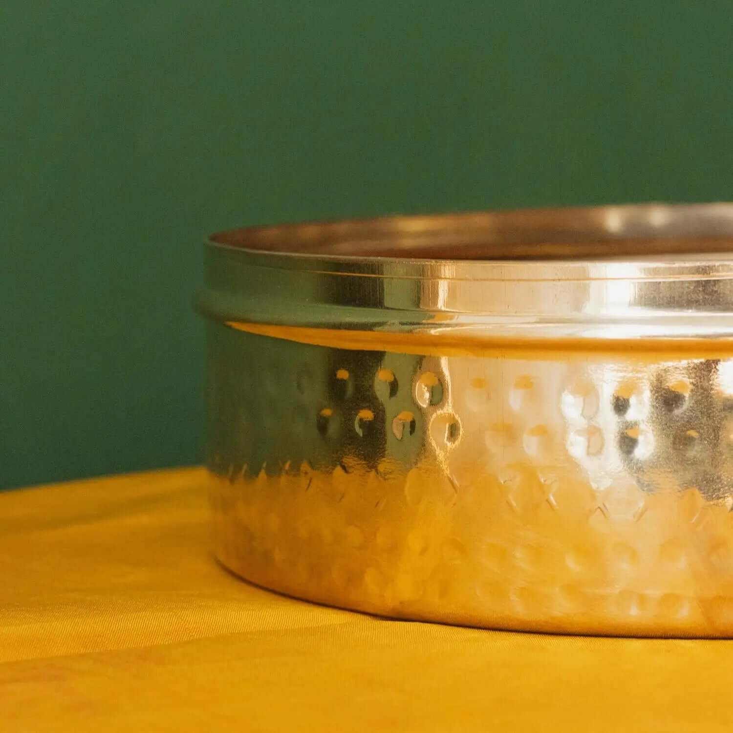 Premium Large Brass Spice Box with Tin Coating & Plate - Airtight Spice Storage Container for Kitchen, Restaurant, and Home Use