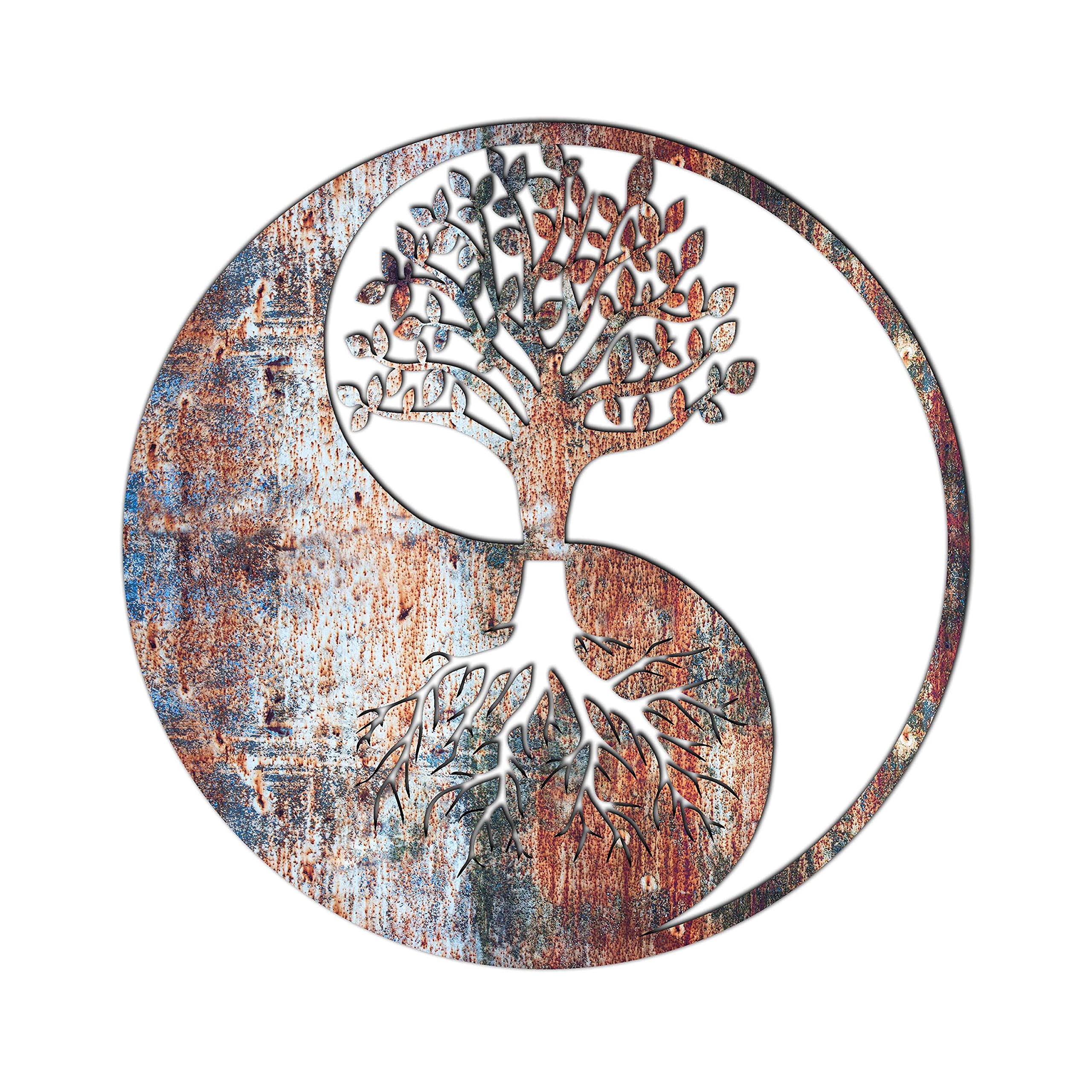 Venovez Yin Yang Wall Art - Wood & Metal Tree of Life Decor for Home & Office - 27
