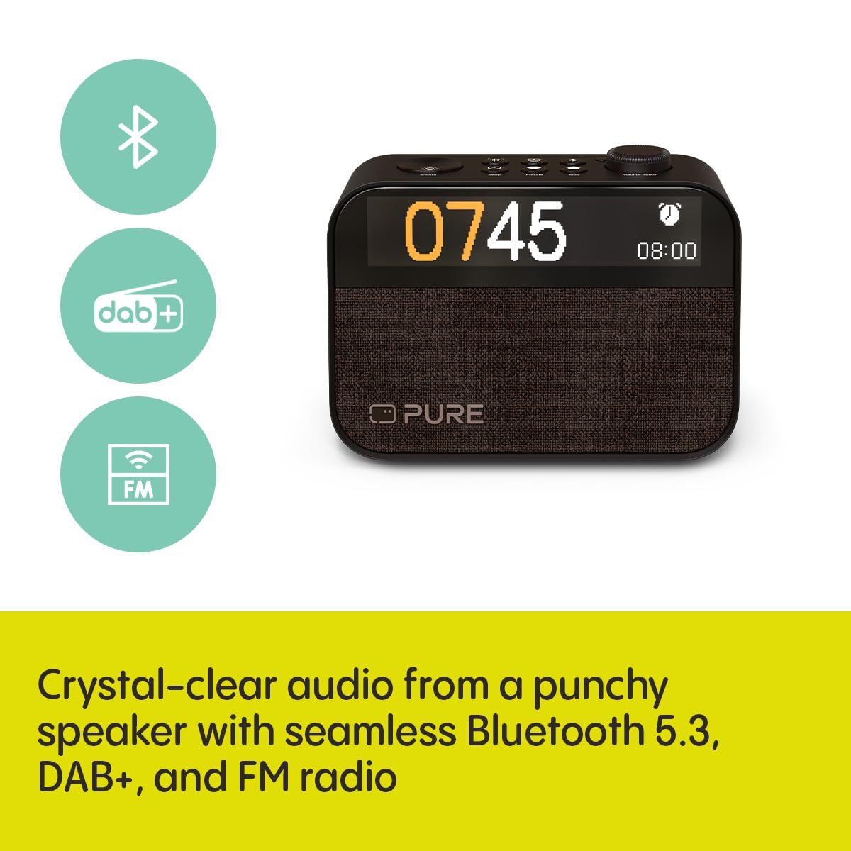 Pure Moment Alarm Clock Radio with Wake-Up Light, Bluetooth Speaker & White Noise Machine - Crystal Clear Sound, Coffee Brown Finish - Perfect for Bedroom, Office, and Meditation Spaces
