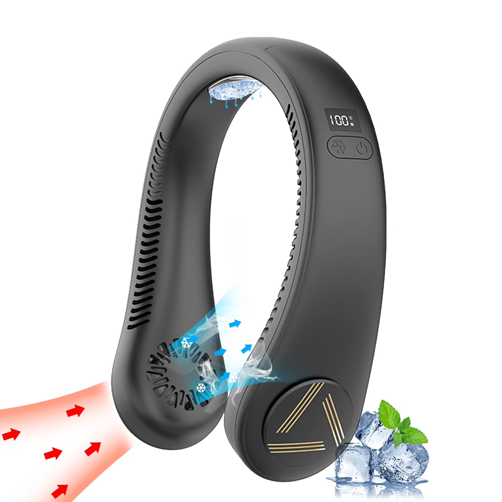 2022 Upgraded Portable Neck Fan with Cooling Chip - USB Rechargeable Personal Air Conditioner, 3 Speed Settings & LED Display (45°F-55°F) - Perfect for Outdoor Sports, Office, Travel & Home Use