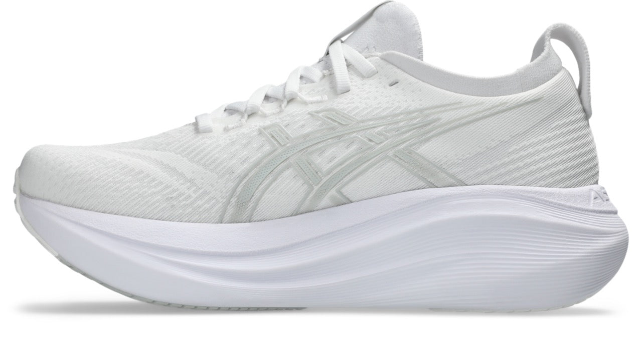 ASICS Women's Gel-Nimbus 27 Running Shoes - 100% White/Glacier Grey - Lightweight Cushioned Sneakers for Road Running, Jogging & Gym Workouts
