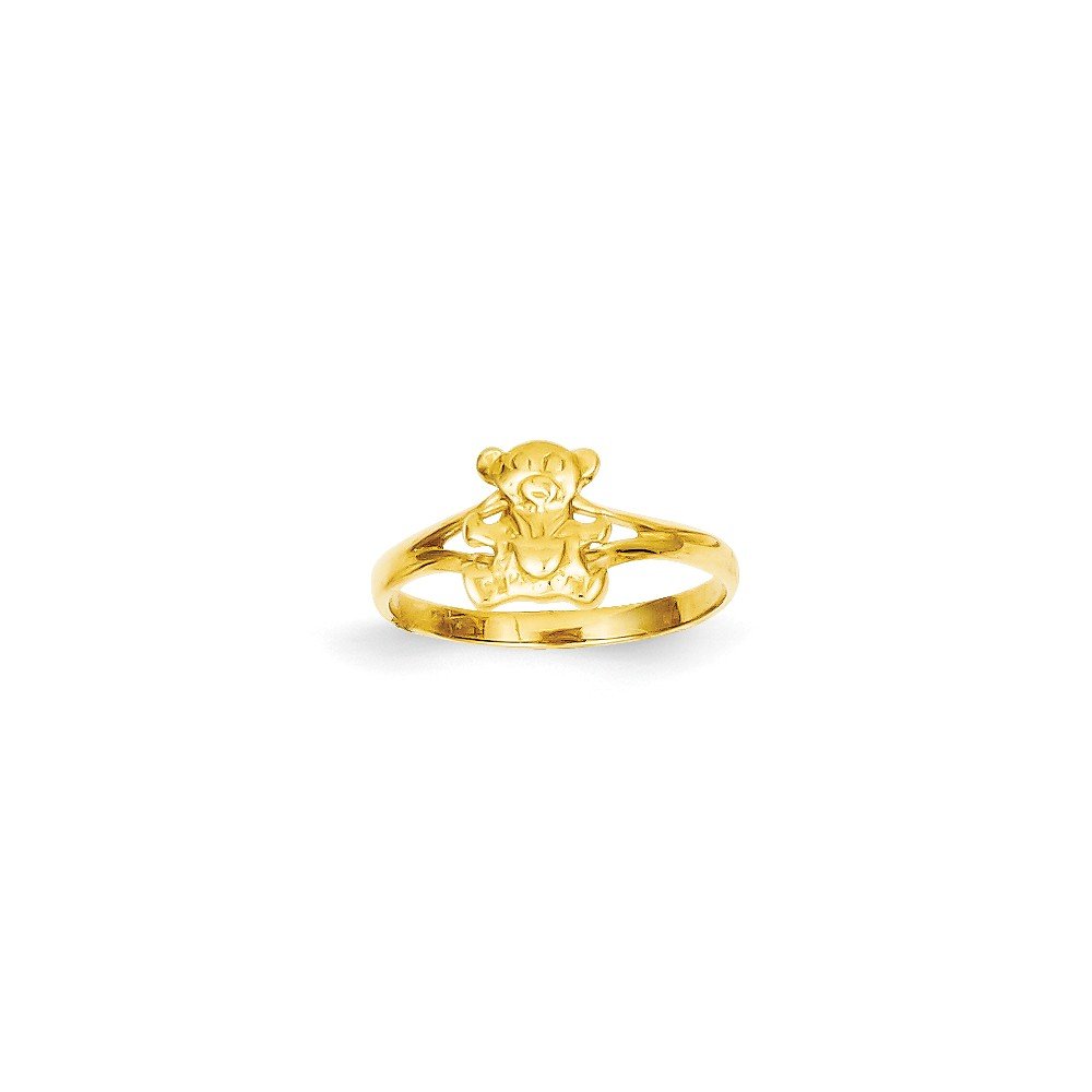 14K Yellow Gold Polished Teddy Bear Baby Ring - Size 2 - Dainty Jewelry Gift for Women, Girls, Newborns - Perfect for Christening, Baby Shower, Birthday & Special Occasions