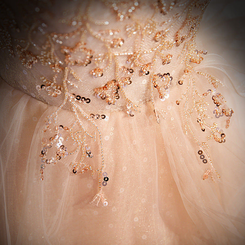 Elegant Off Shoulder Champagne Tulle Prom Dress - A-Line Sweetheart Birthday Party Gown for Women | Perfect for Homecoming, Quinceañera & Formal Events