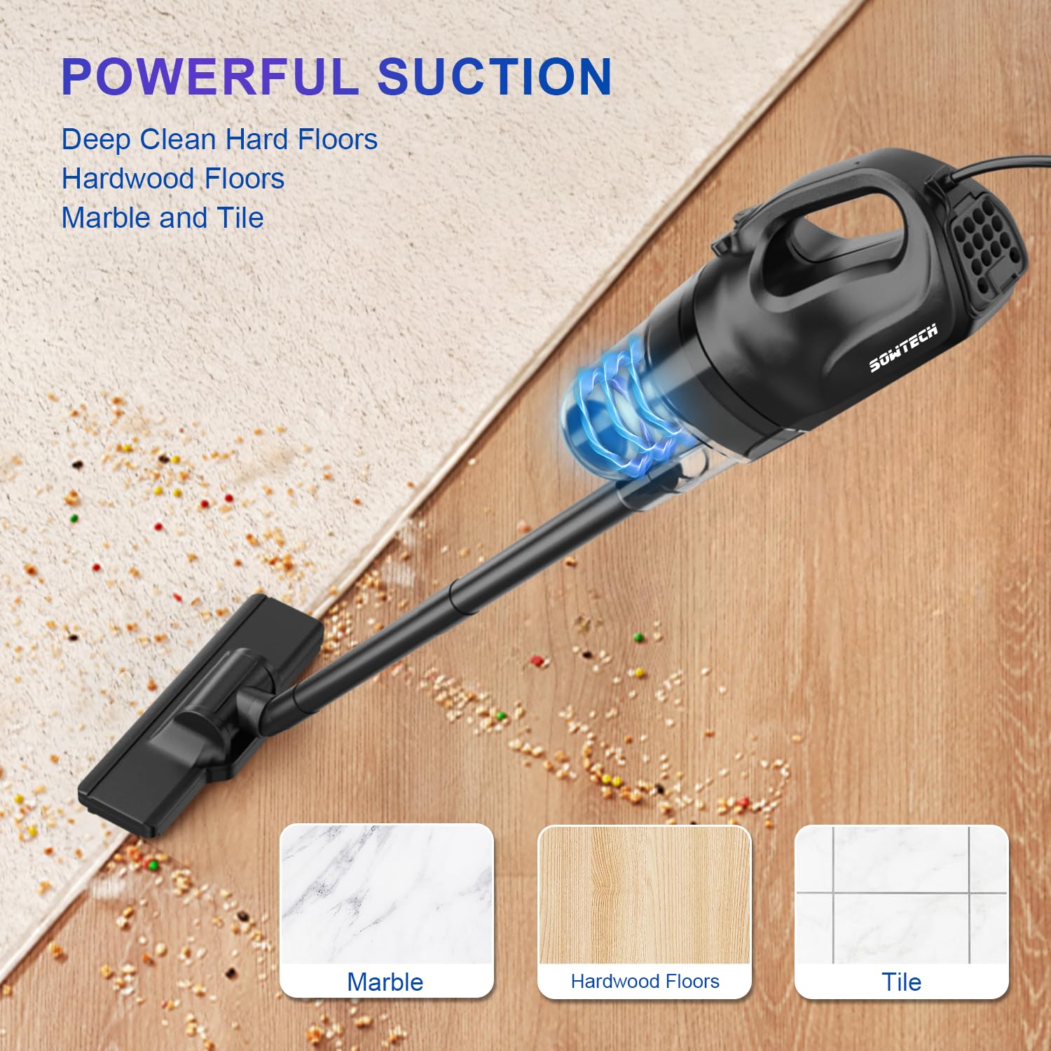 20KPa Powerful Suction Ultra-Light Stick Vacuum Cleaner - Cordless for Hard Floors & Pet Hair | Ideal for Home Cleaning, Car Interiors & Pet Owners
