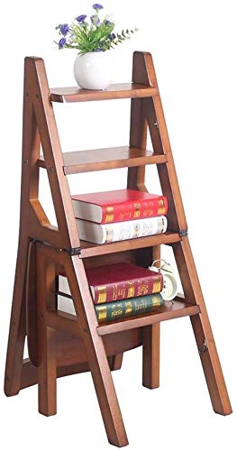 LUDIST Solid Wood Folding Step Stool - Multifunctional Indoor Climbing Stool, Ladder Stool with 4 Steps for Home, Kitchen, Bathroom & Storage Use