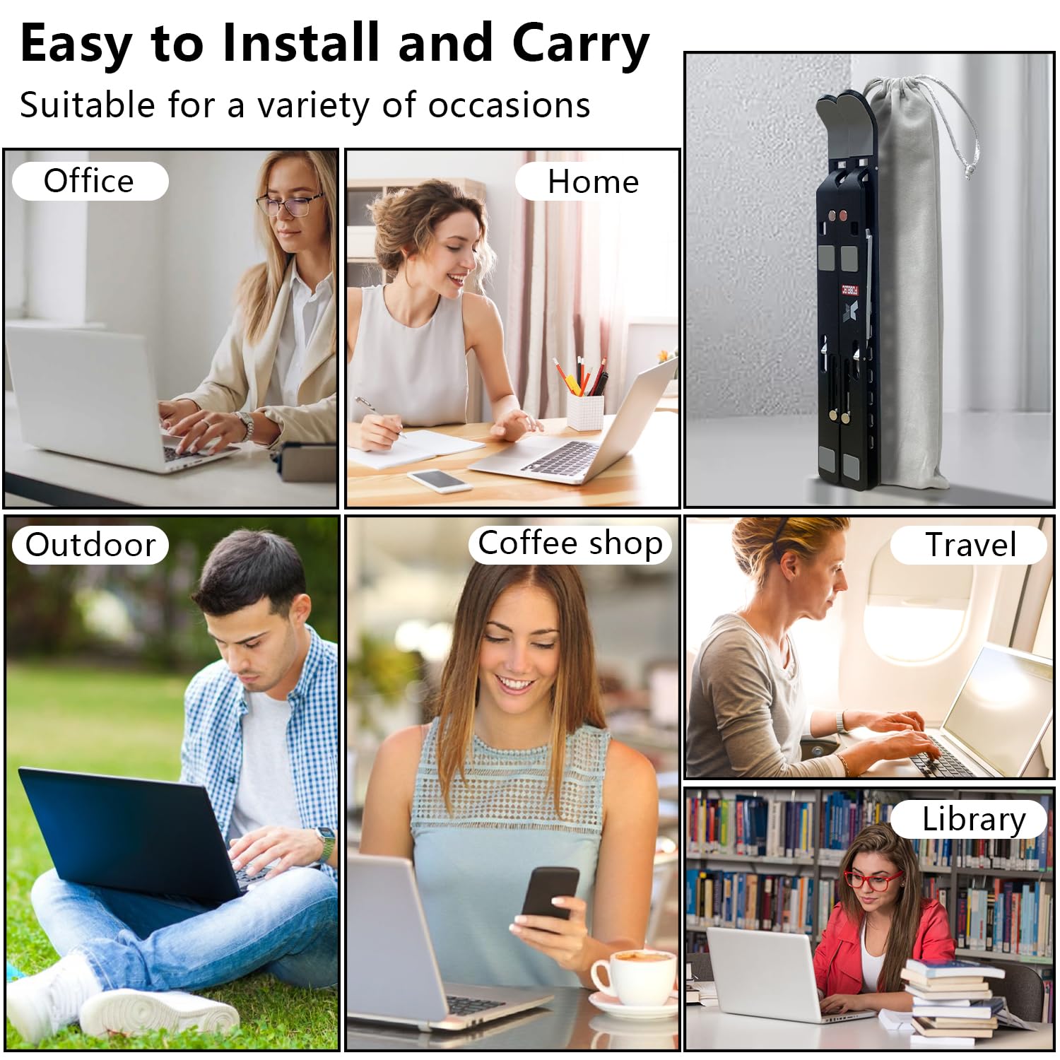 Adjustable Aluminum Foldable Laptop Stand - Portable Computer & Tablet Holder Riser for MacBook Air Pro, Lenovo, HP, Dell, 10-15.6” Devices, Black - Perfect for Home Office, Gaming, and Ergonomic Work Setup