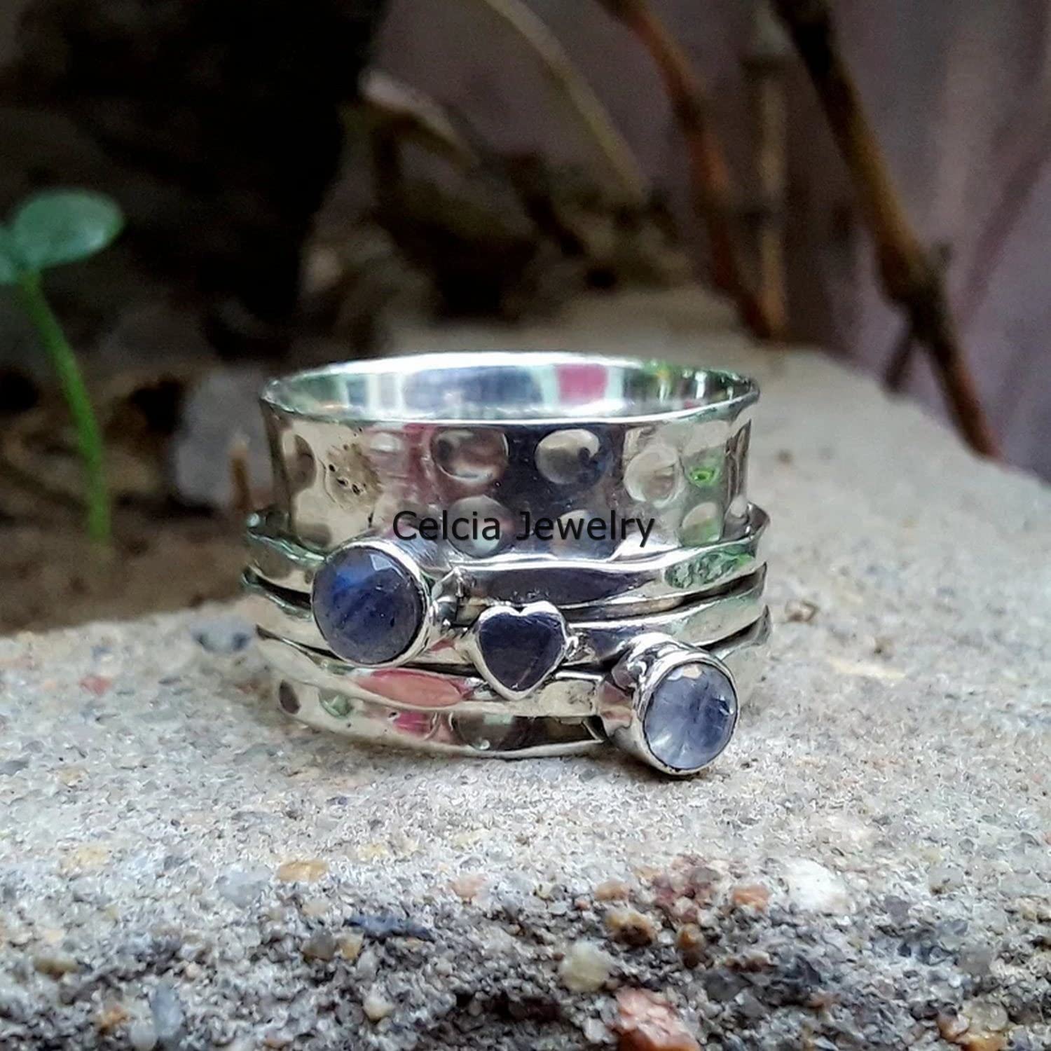 Natural Moonstone Heart Spinner Ring - Handmade Love & Meditation Ring for Women & Men | Unique June Birthstone Jewelry, Wedding Gift | US Size 7 | Perfect for Stress Relief, Spiritual Healing & Romantic Occasions