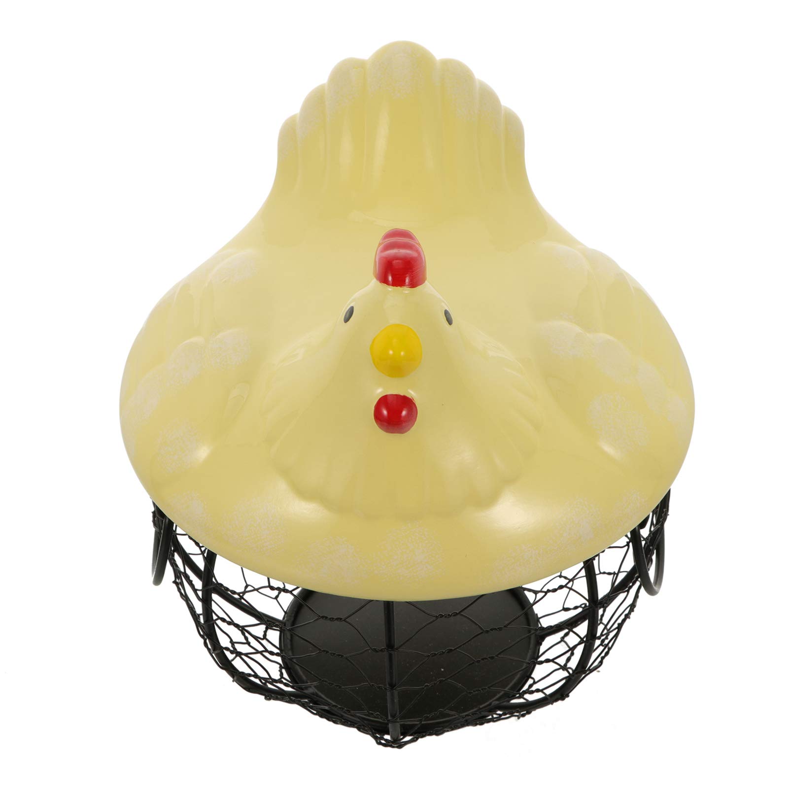 YARNOW Metal Wire Egg Basket with Ceramic Chicken Top - Stylish Egg Storage Basket for Kitchen, Farmhouse, or Country Home Decor - Perfect for Fresh Egg Display & Organizing