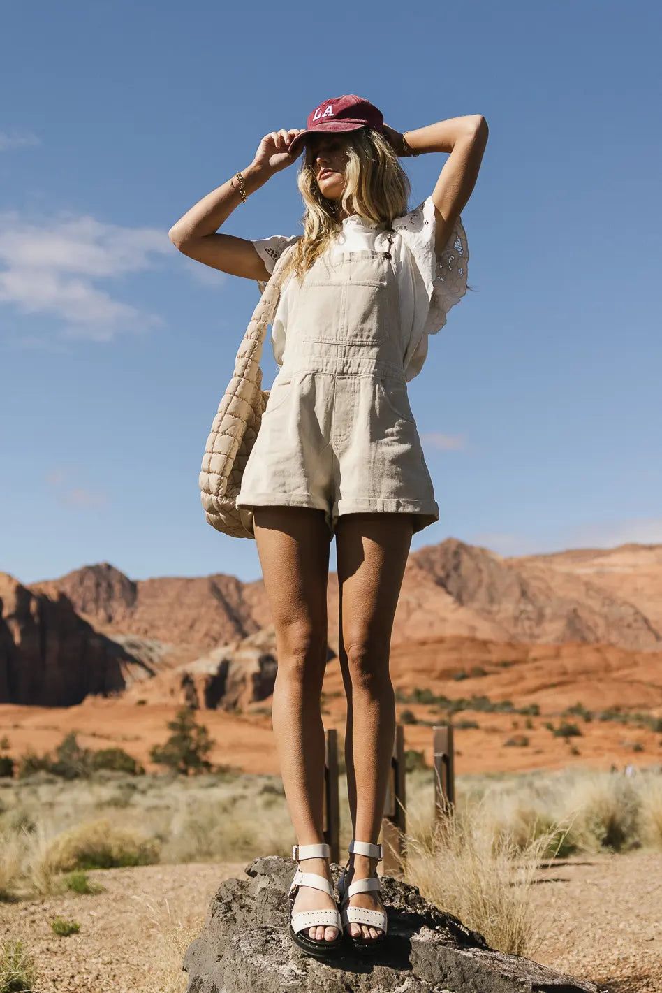 Fawn Shortalls in Ecru - Women's Denim Overalls for Casual Outfits | Perfect for Summer, Picnics & Outdoor Adventures | FINAL SALE