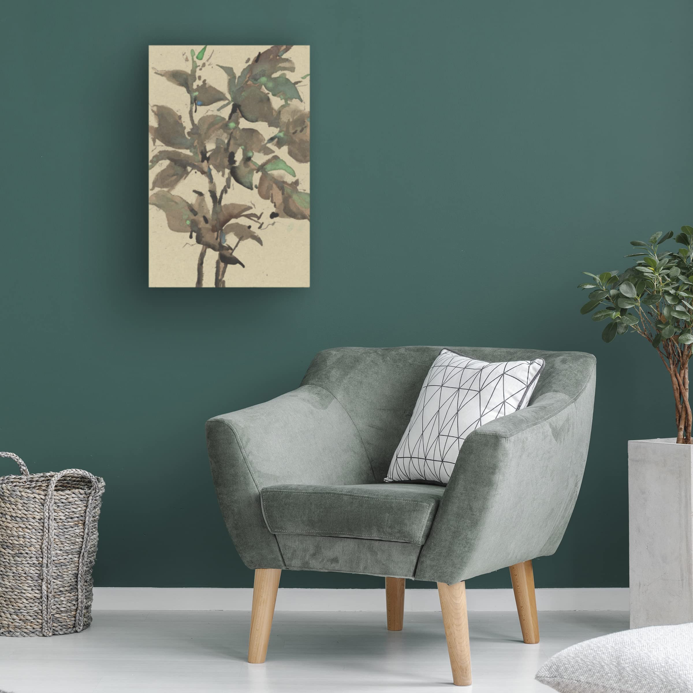 Samuel Dixon 'Leaves On Taupe I' Canvas Wall Art Print - Modern Botanical Home Decor for Living Room, Bedroom & Office