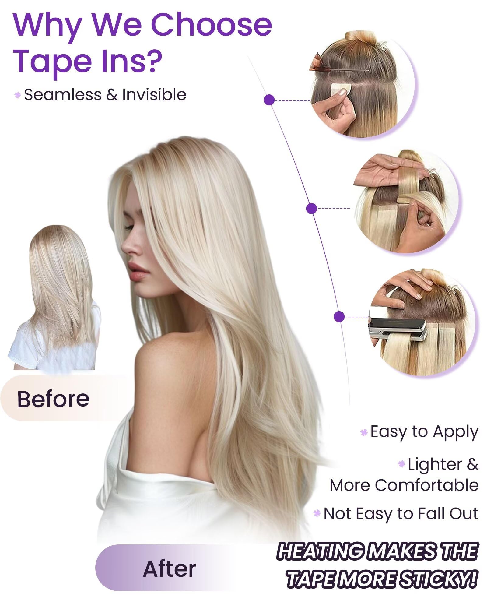LaaVoo Ombre Tape-In Hair Extensions 20 Inch - Darkest Brown to Light Brown Blend, 20pcs 50g, 100% Human Hair, Silky Straight - Perfect for Parties, Weddings & Daily Styling