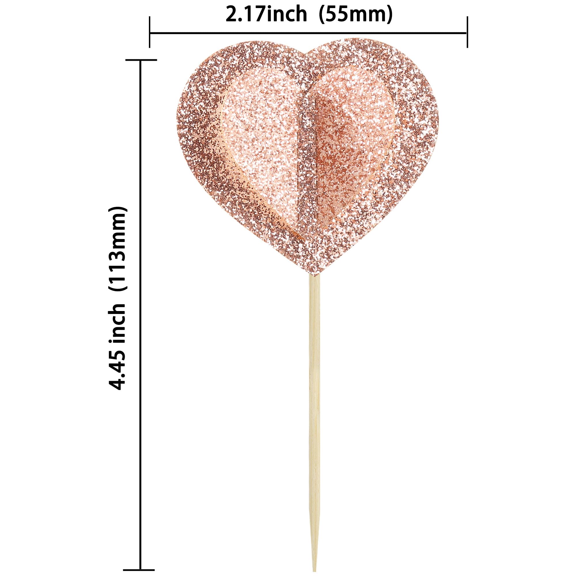 24Pcs Rose Gold Glitter 3D Heart Cupcake Toppers - Double Layer Valentine's Day Cake Decorations for Wedding, Engagement, Bridal Shower & Birthday Parties - Perfect for Romantic Celebrations and Sweet Treat Displays