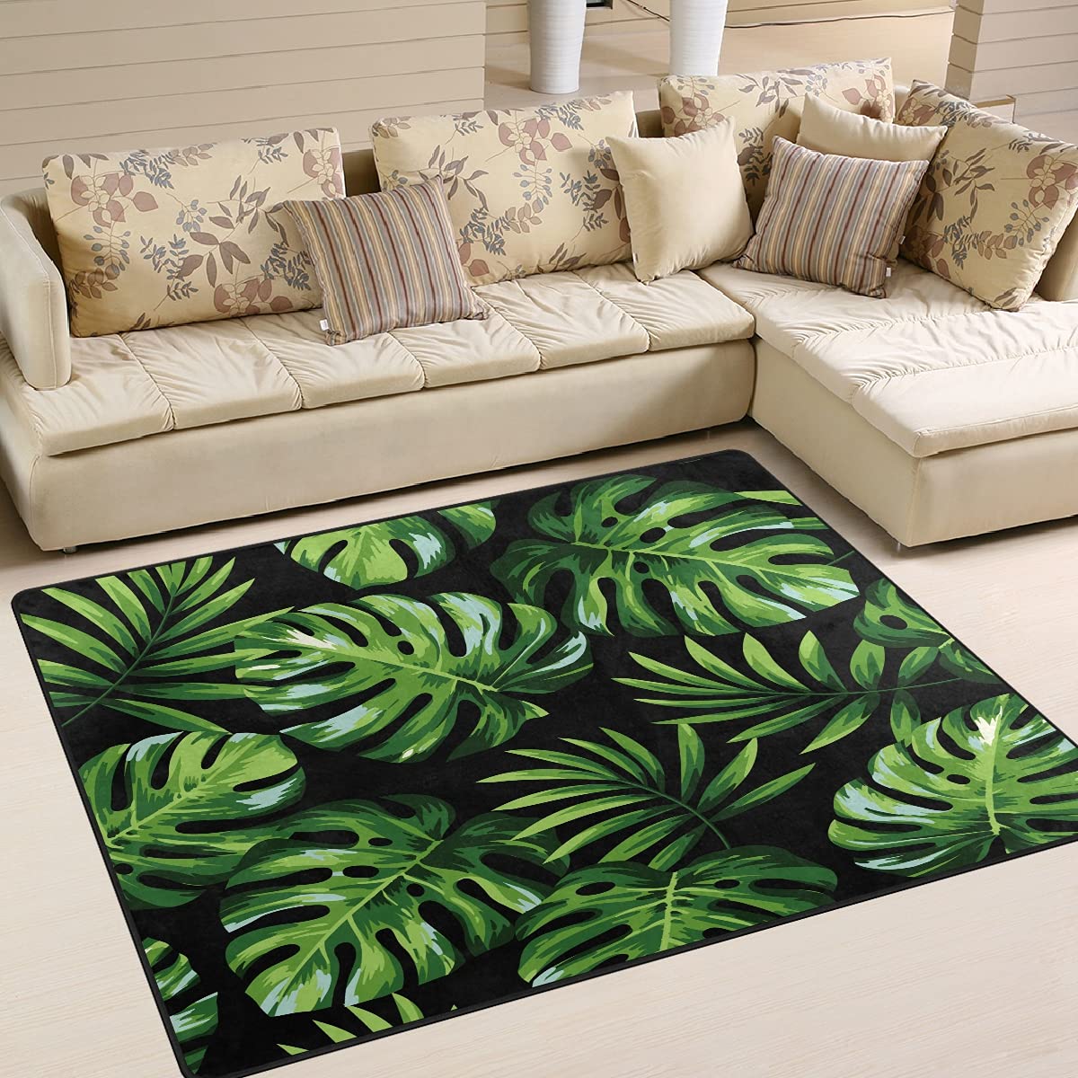 ALAZA Summer Green Monstera Leaves Tropical Area Rug 5'3
