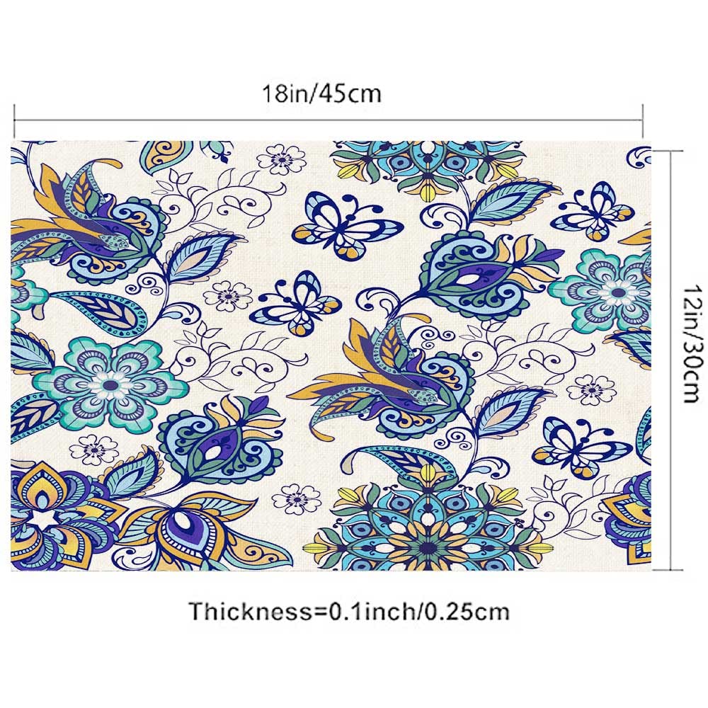 Luxury Floral Placemats Set of 4 - Premium Linen Rectangular Table Mats 18x12 Inch - Elegant Dining Room Decor for Kitchen, Dinner Party & Home Entertaining